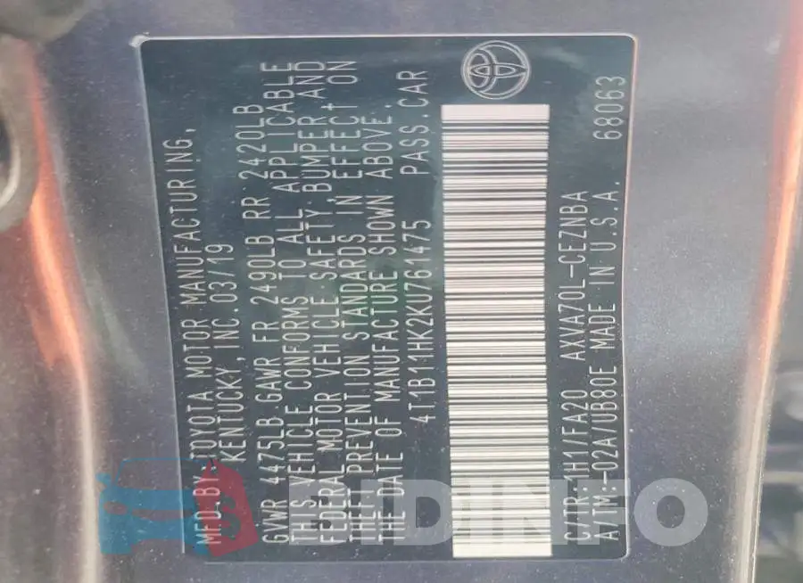 4T1B11HK2KU761475 Photo# 12