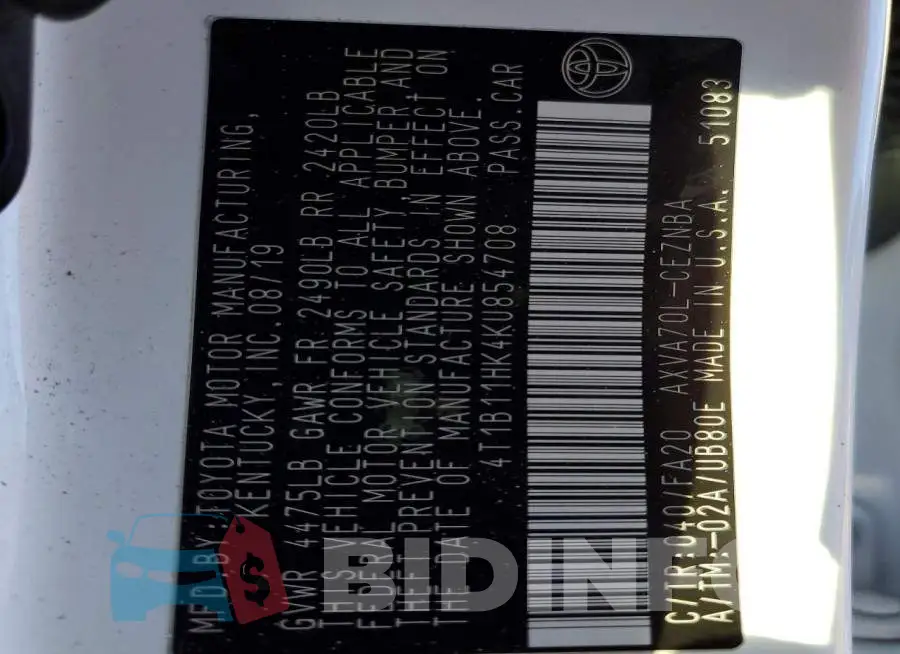 4T1B11HK4KU854708 Photo# 12