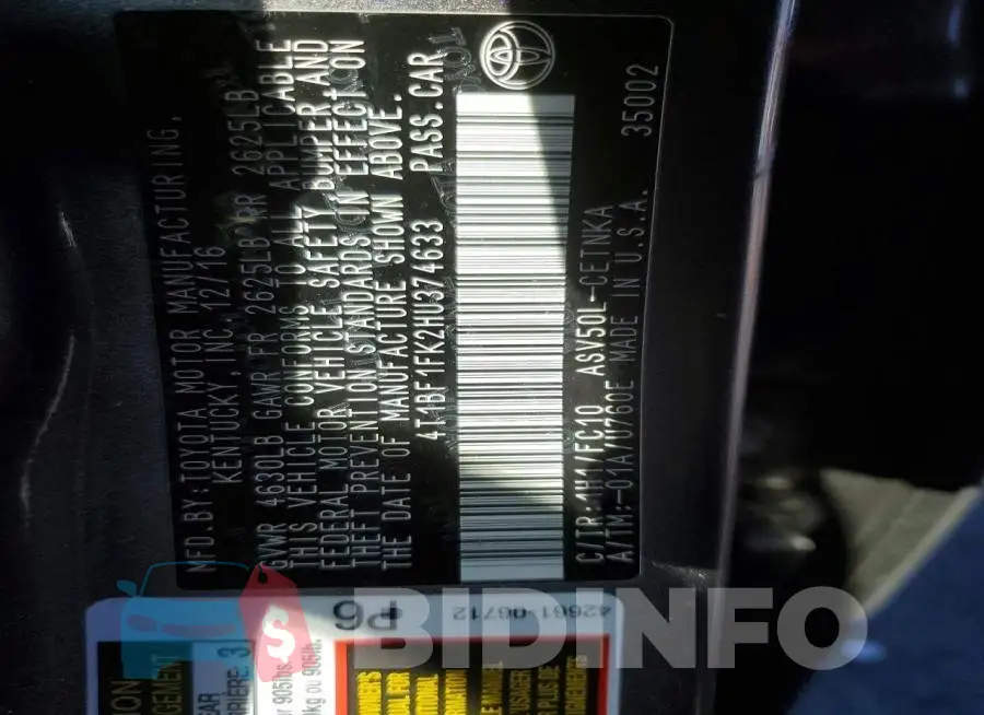 4T1BF1FK2HU374633 Photo# 13