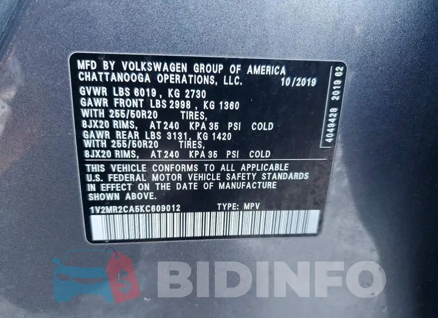 1V2MR2CA5KC609012 Photo# 13