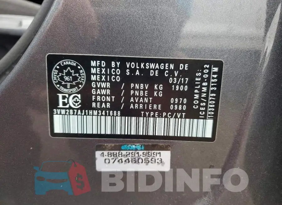 3VW2B7AJ1HM341688 Photo# 13