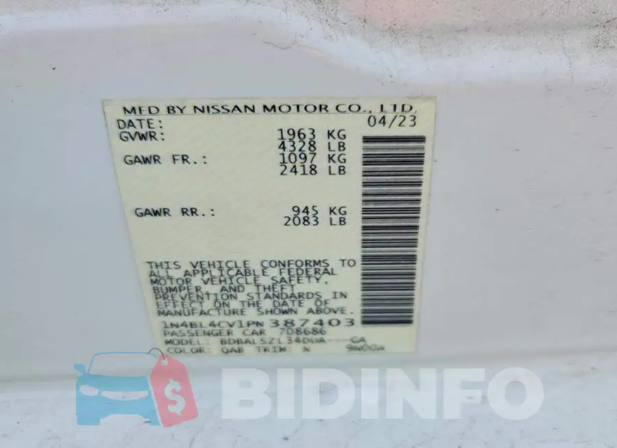 1N4BL4CV1PN387403 Photo# 13