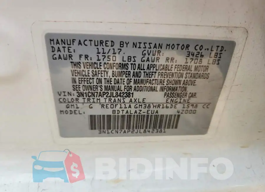 3N1CN7AP2JL842381 Photo# 13