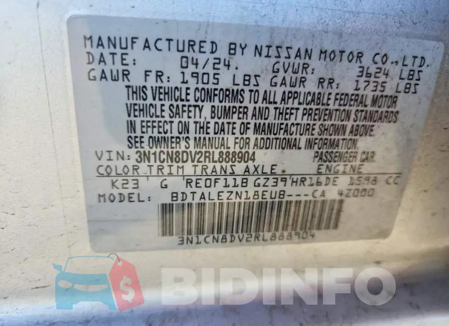 3N1CN8DV2RL888904 Photo# 12