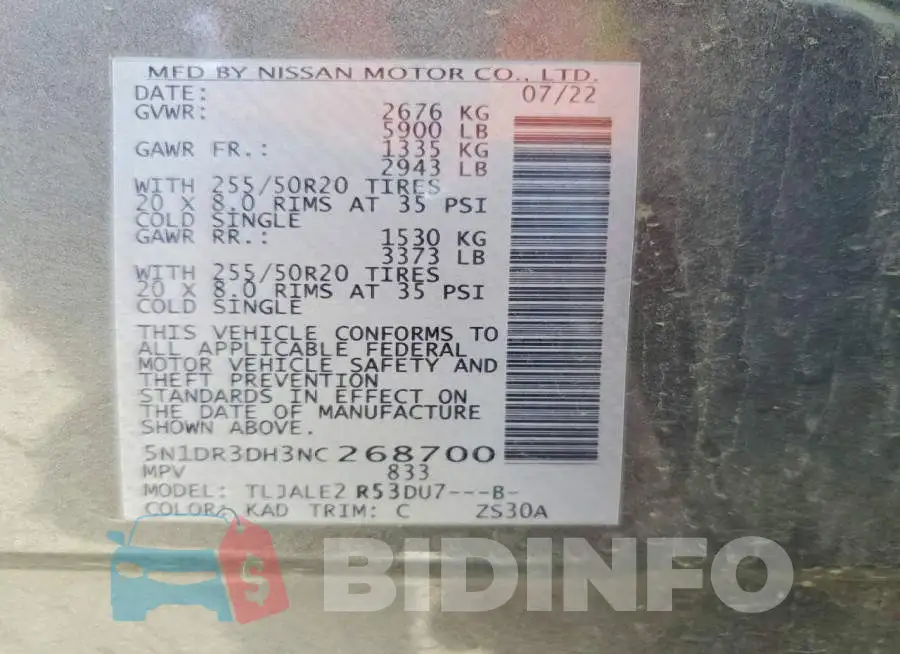 5N1DR3DH3NC268700 Photo# 14