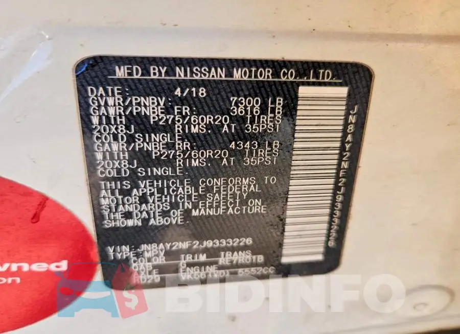 JN8AY2NF2J9333226 Photo# 13