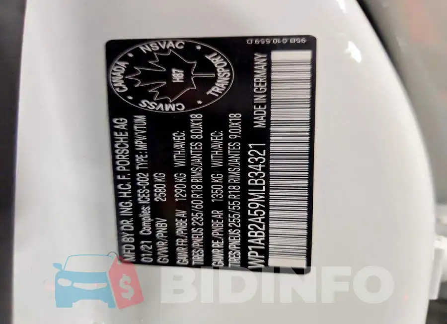 WP1AB2A59MLB34321 Photo# 14