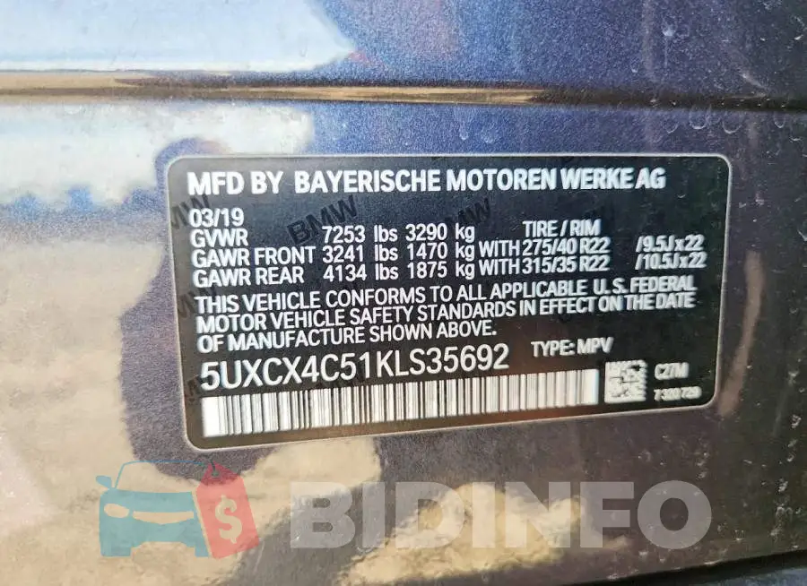 5UXCX4C51KLS35692 Photo# 13