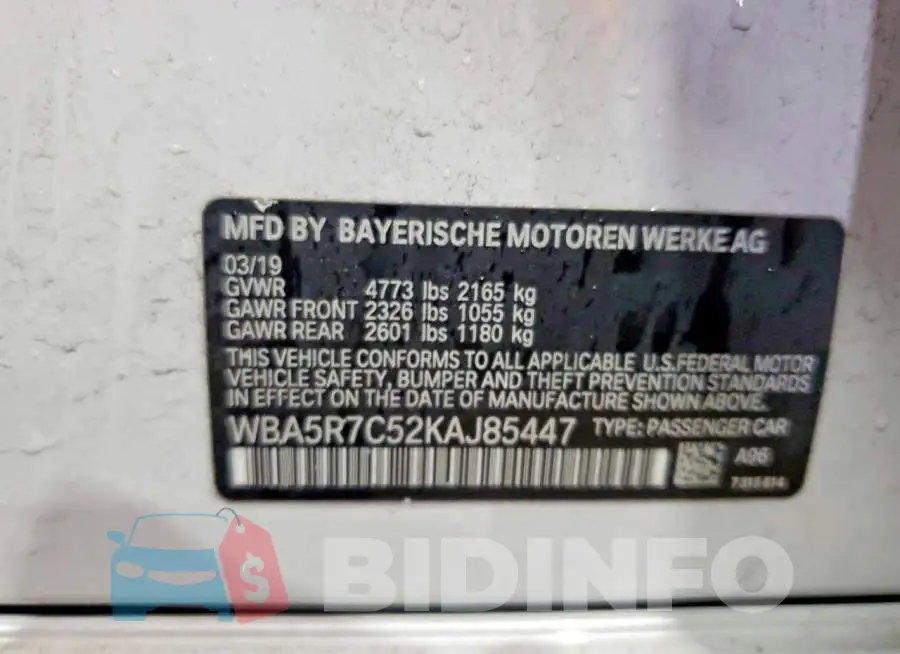 WBA5R7C52KAJ85447 Photo# 13