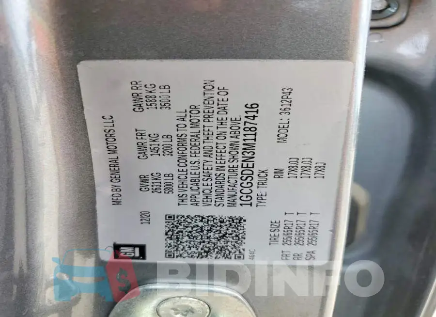 1GCGSDEN3M1187416 Photo# 12