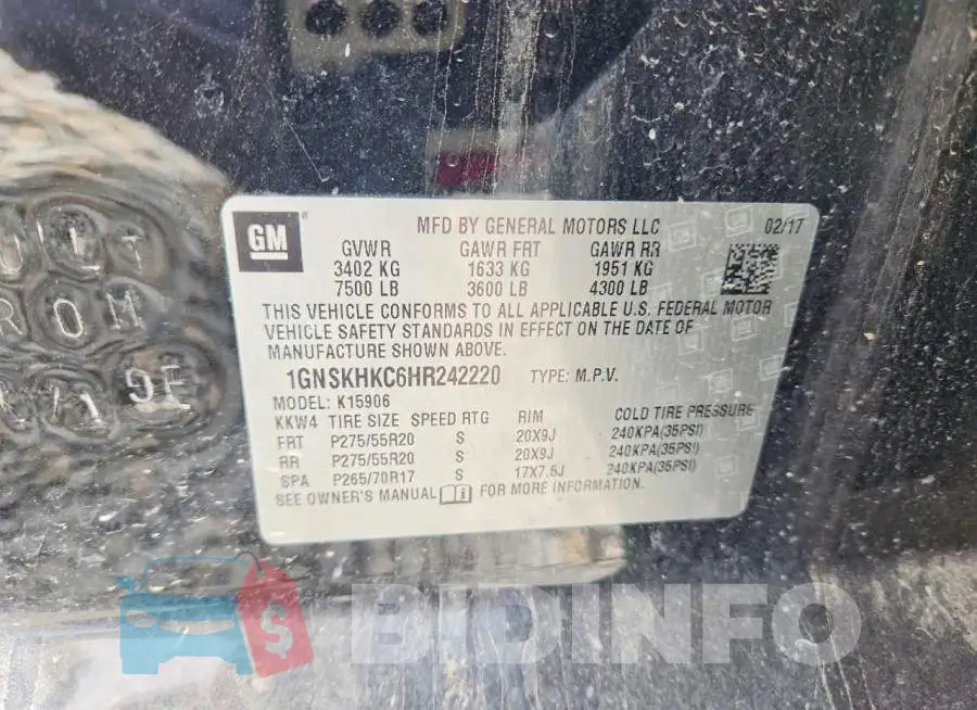 1GNSKHKC6HR242220 Photo# 13