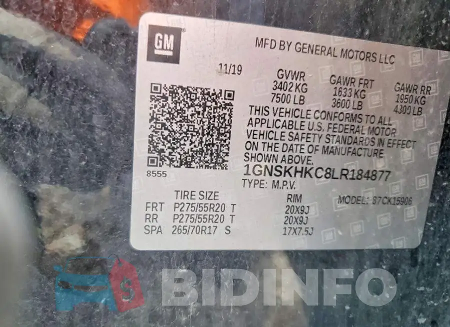 1GNSKHKC8LR184877 Photo# 13