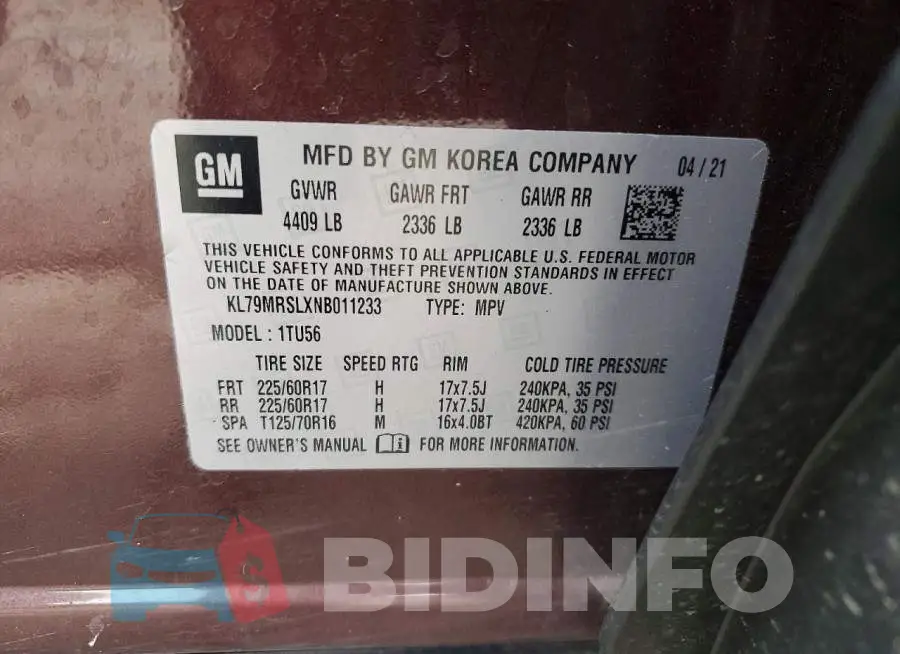 KL79MRSLXNB011233 Photo# 14