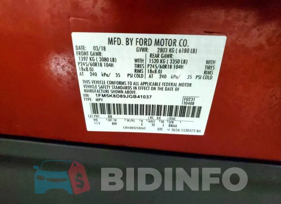 1FM5K8D89JGB41037 Photo# 13