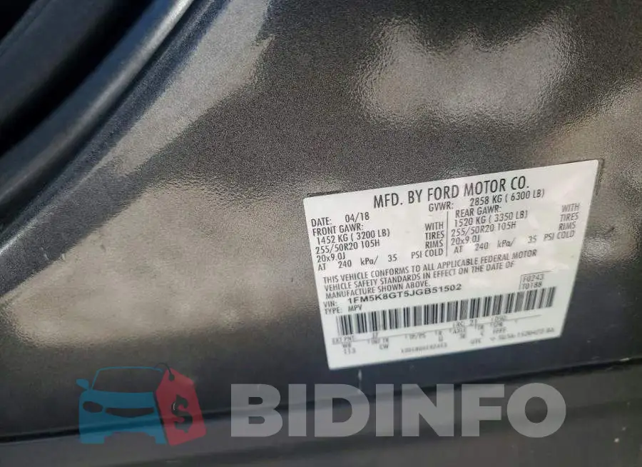 1FM5K8GT5JGB51502 Photo# 13