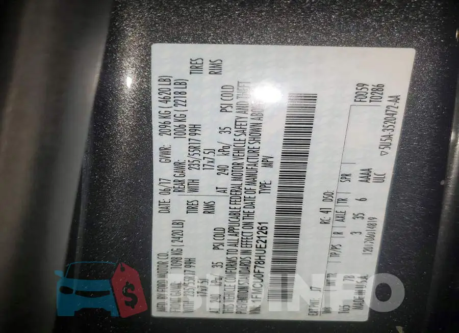 1FMCU0F78HUE21261 Photo# 13
