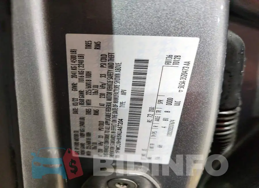 1FMCU9H65NUA67204 Photo# 13