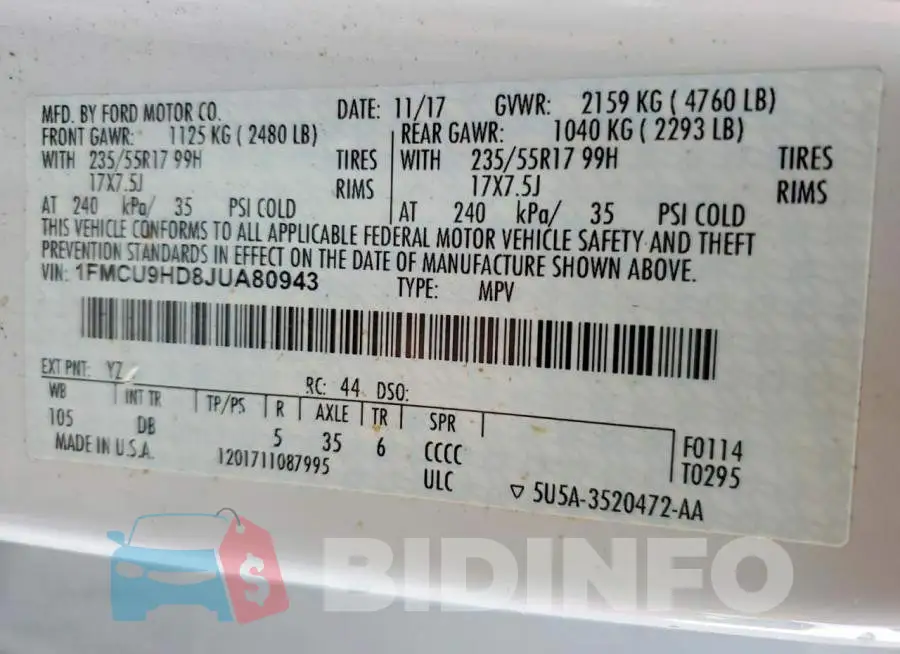 1FMCU9HD8JUA80943 Photo# 13