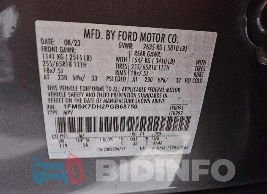 1FMSK7DH2PGB68750 Photo# 14