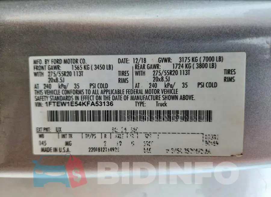 1FTEW1E54KFA53136 Photo# 12