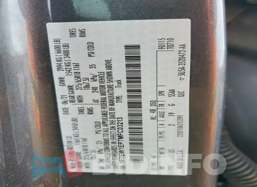 1FTEW1EP7MFC03213 Photo# 13