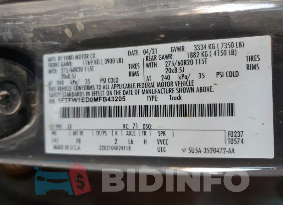 1FTFW1ED0MFB43205 Photo# 12