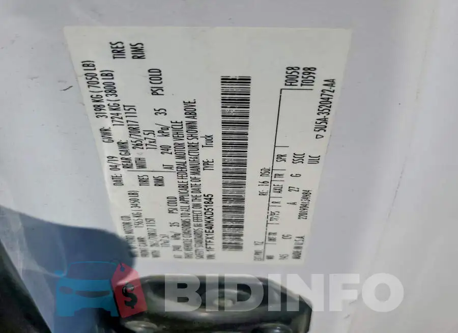 1FTFX1E40KKD51845 Photo# 12