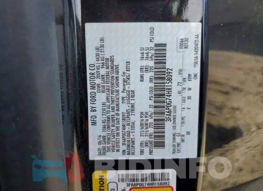 3FA6P0G74HR158092 Photo# 12