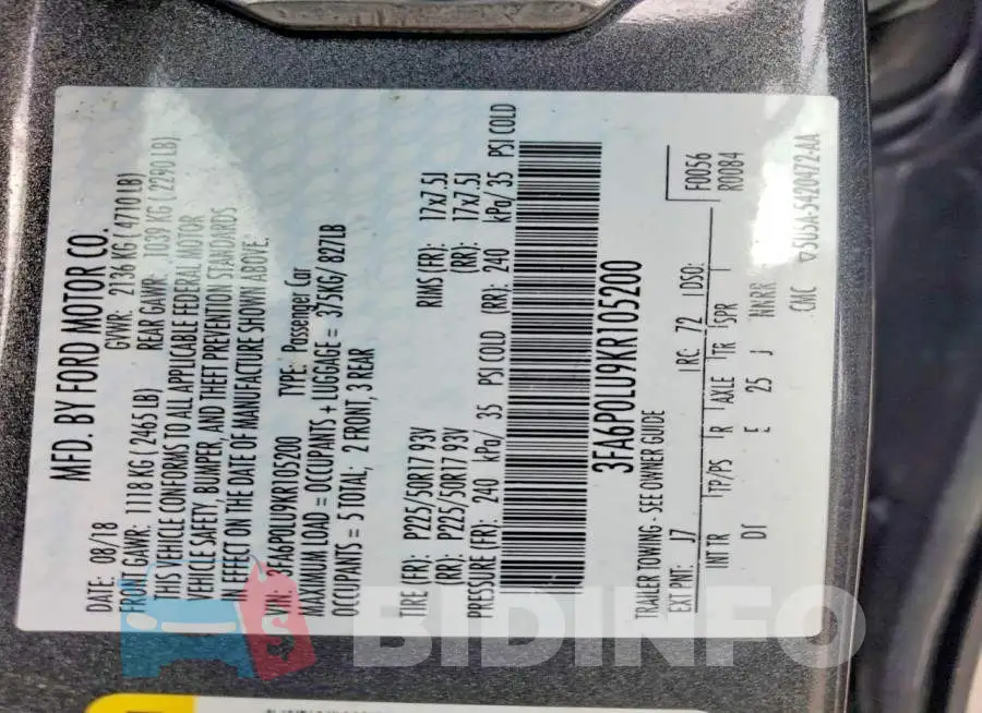 3FA6P0LU9KR105200 Photo# 12