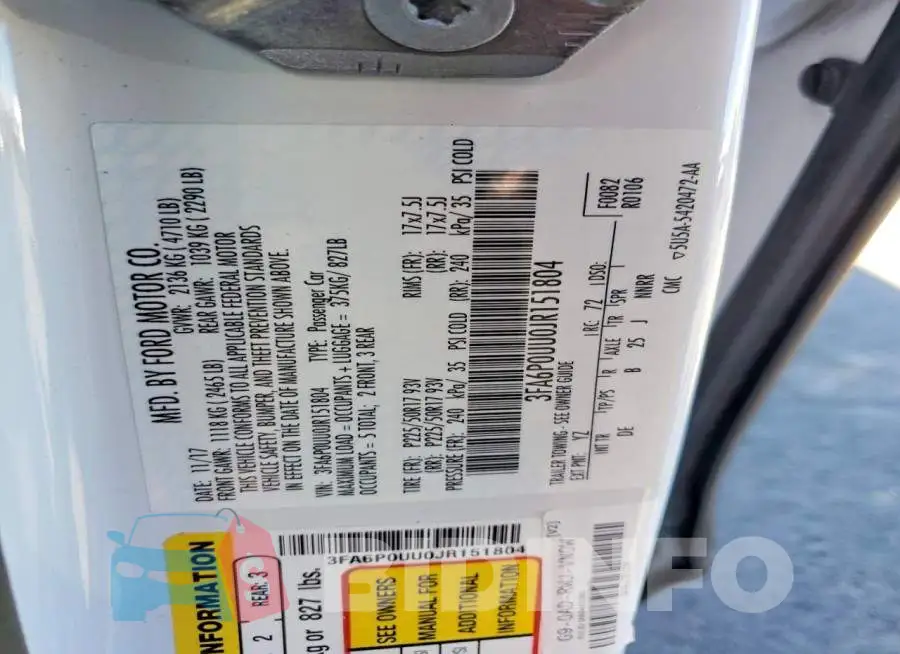 3FA6P0UU0JR151804 Photo# 12