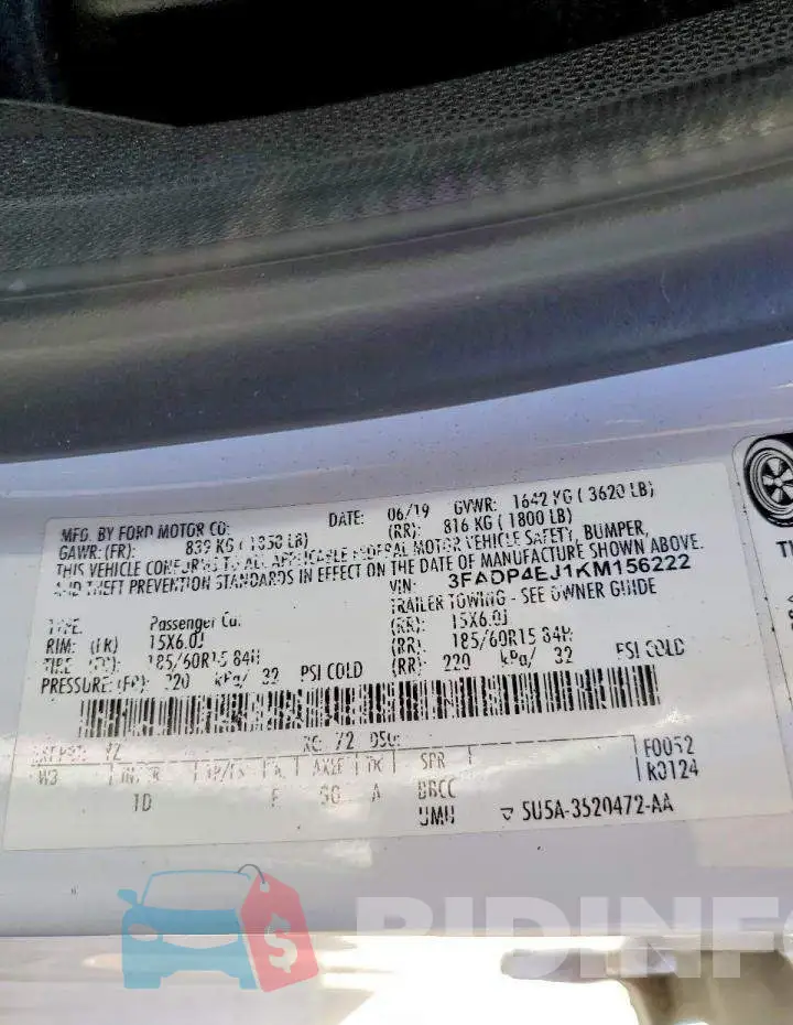 3FADP4EJ1KM156222 Photo# 12