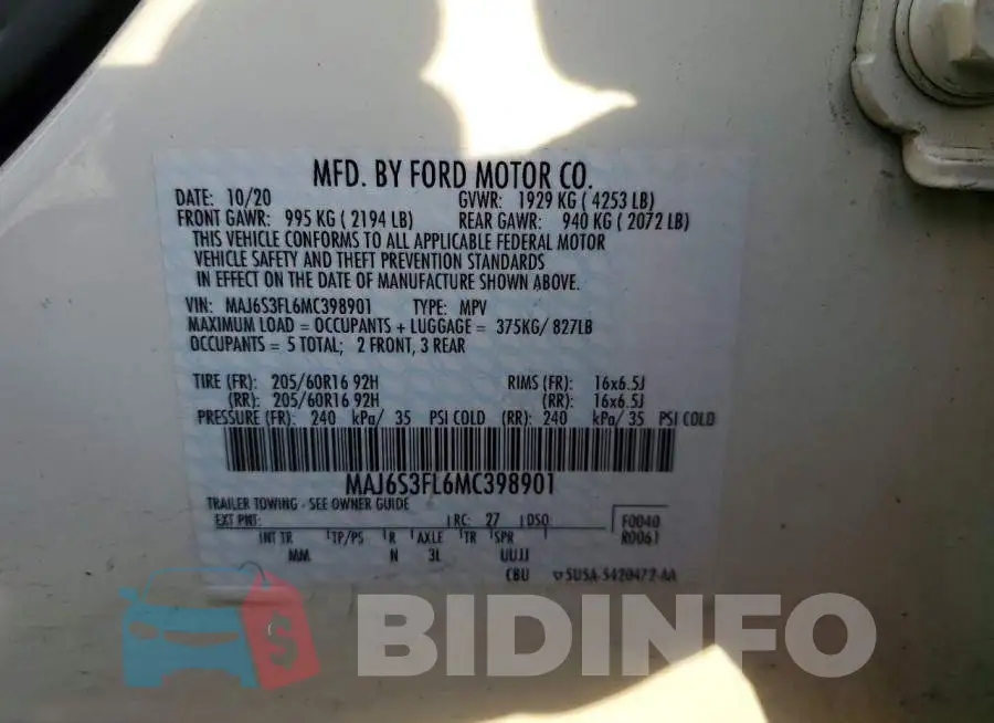 MAJ6S3FL6MC398901 Photo# 12