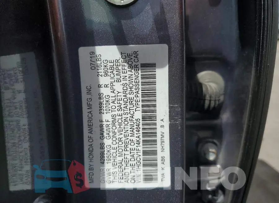 1HGCV1F14KA146405 Photo# 12