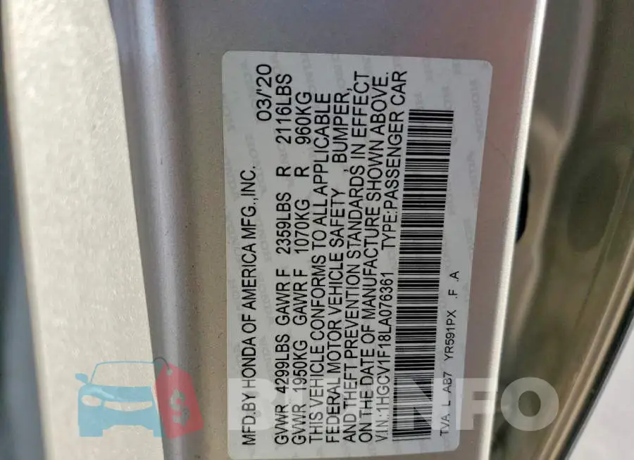 1HGCV1F18LA076361 Photo# 13