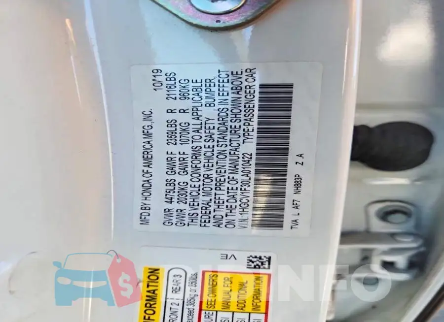 1HGCV1F30LA010422 Photo# 12