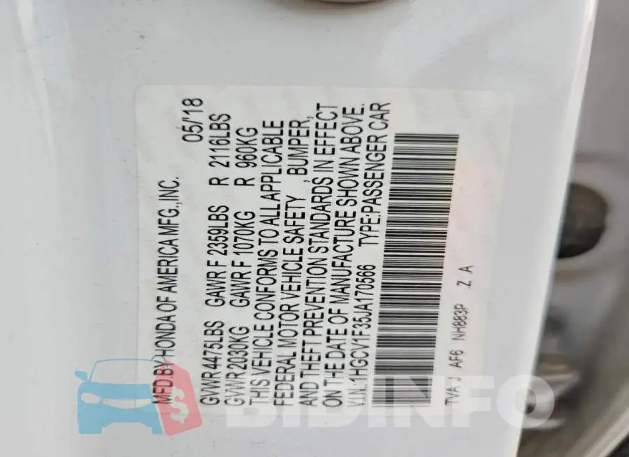 1HGCV1F35JA170566 Photo# 12