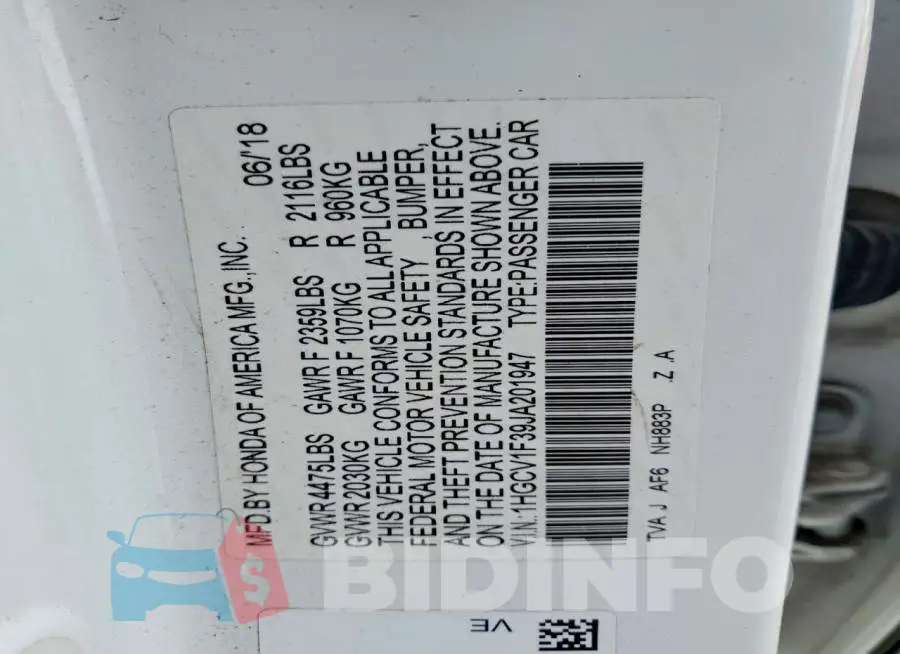 1HGCV1F39JA201947 Photo# 12