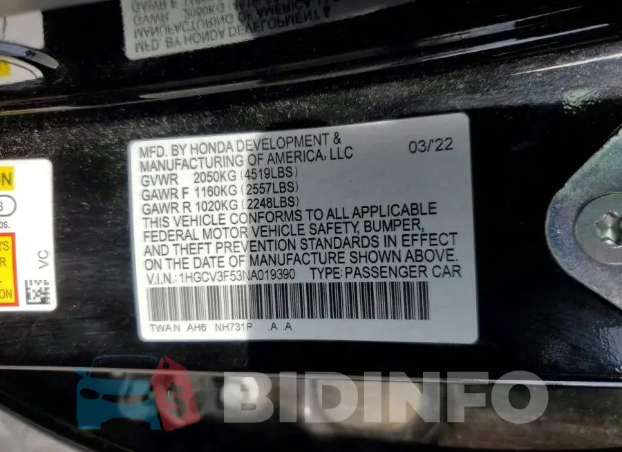 1HGCV3F53NA019390 Photo# 12