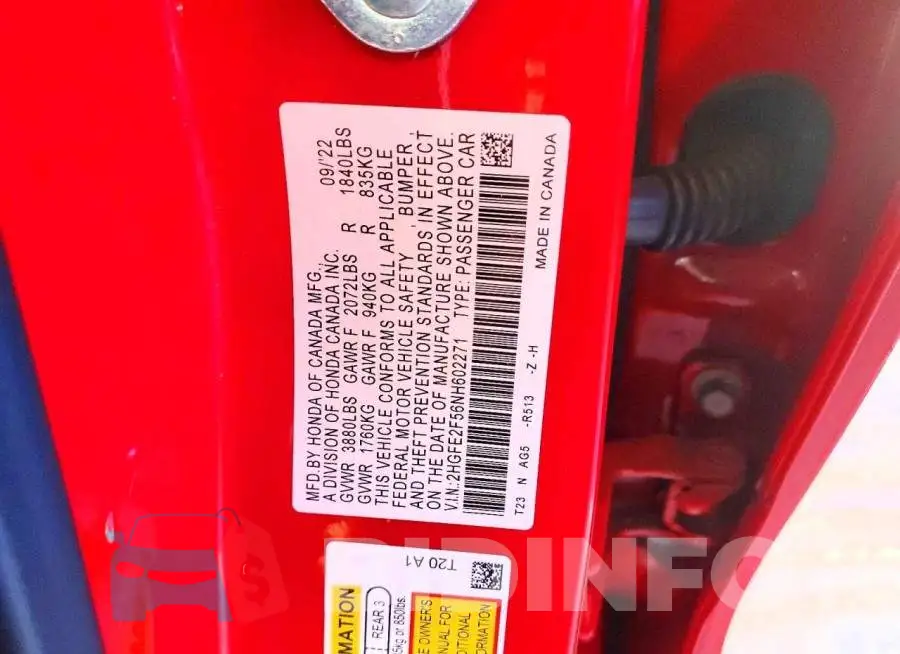 2HGFE2F56NH602271 Photo# 13
