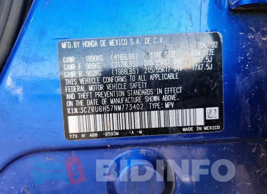 3CZRU6H57NM773402 Photo# 13