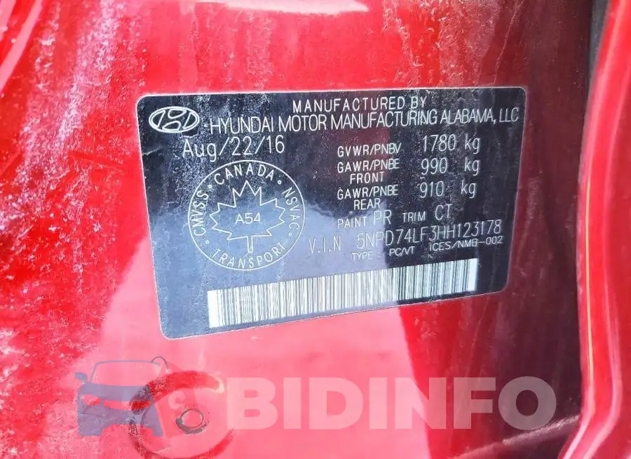 5NPD74LF3HH123178 Photo# 13