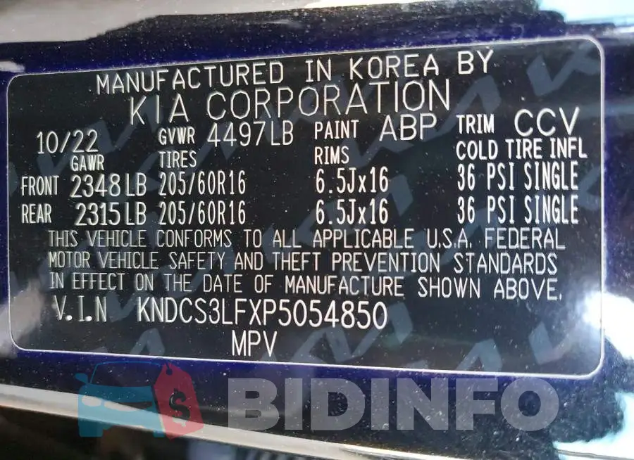 KNDCS3LFXP5054850 Photo# 13