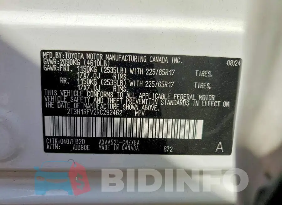 2T3H1RFV2RC292462 Photo# 13