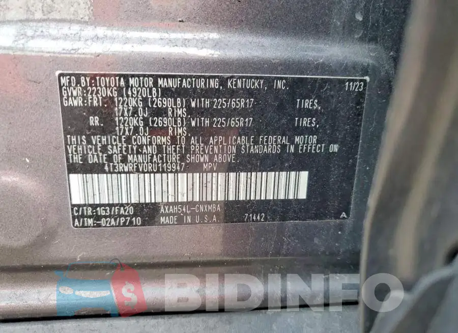 4T3RWRFV0RU119947 Photo# 13