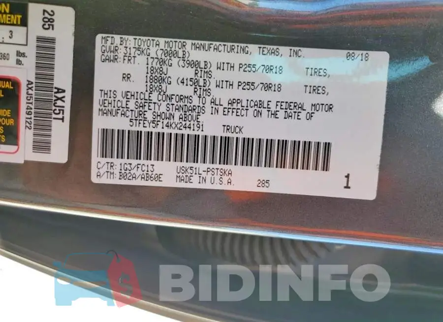 5TFEY5F14KX244191 Photo# 12