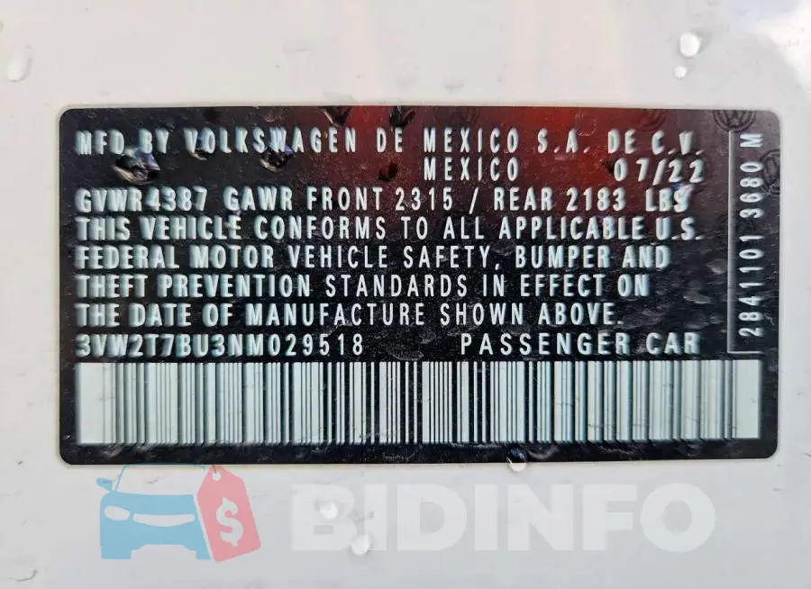 3VW2T7BU3NM029518 Photo# 12