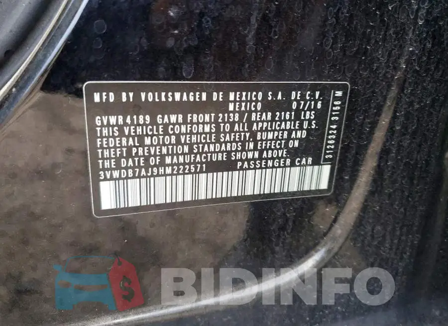 3VWDB7AJ9HM222571 Photo# 12