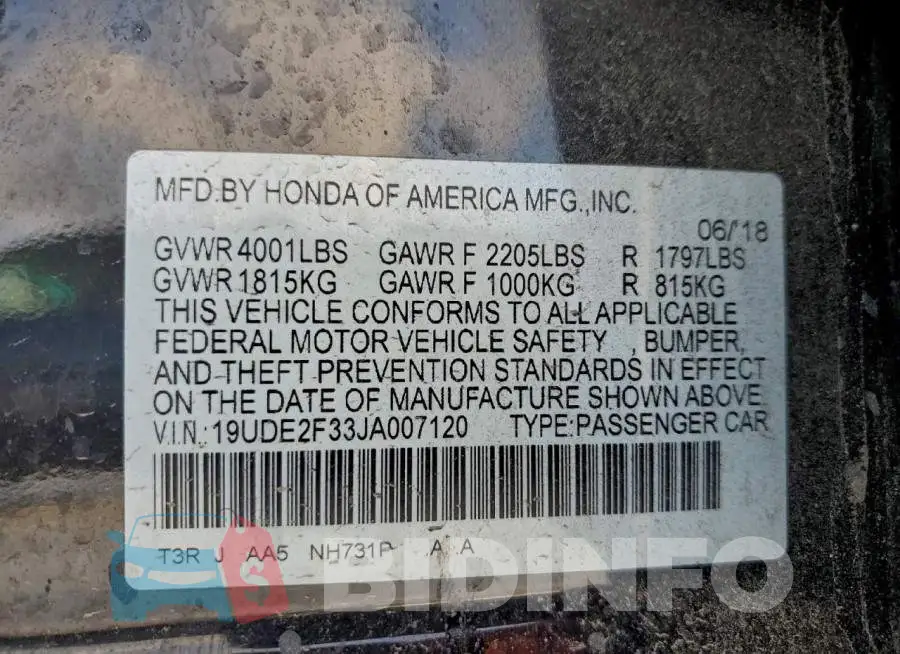 19UDE2F33JA007120 Photo# 13