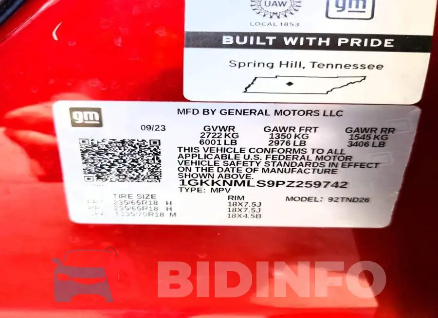 1GKKNMLS9PZ259742 Photo# 13