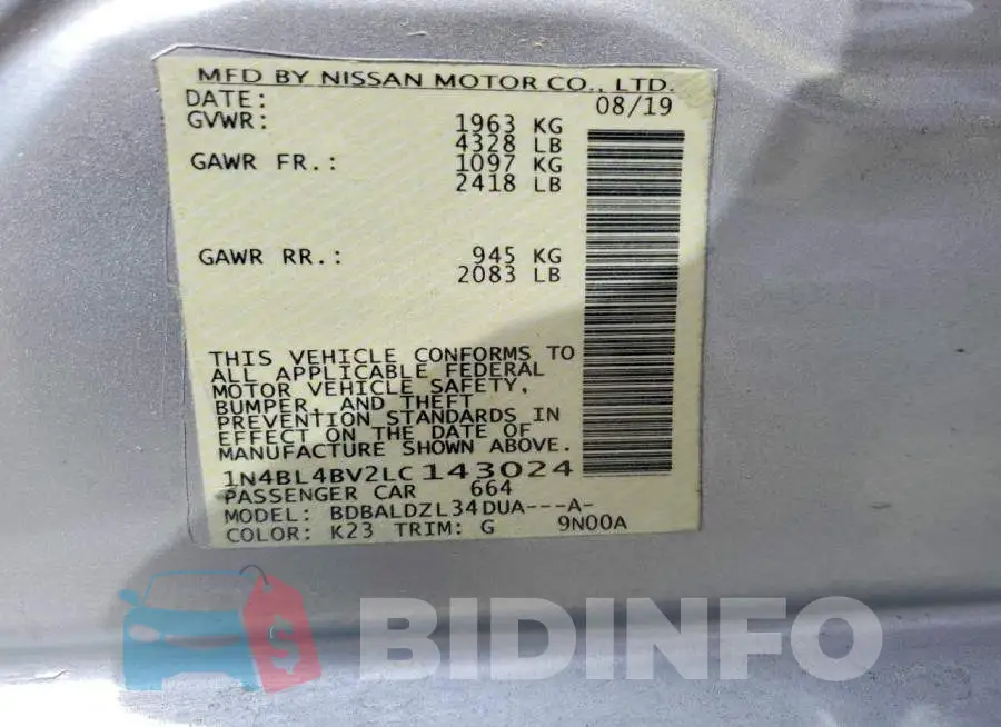 1N4BL4BV2LC143024 Photo# 13
